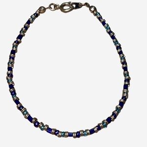 Boho Chic Blue & Silver tone and Beaded Bracelet